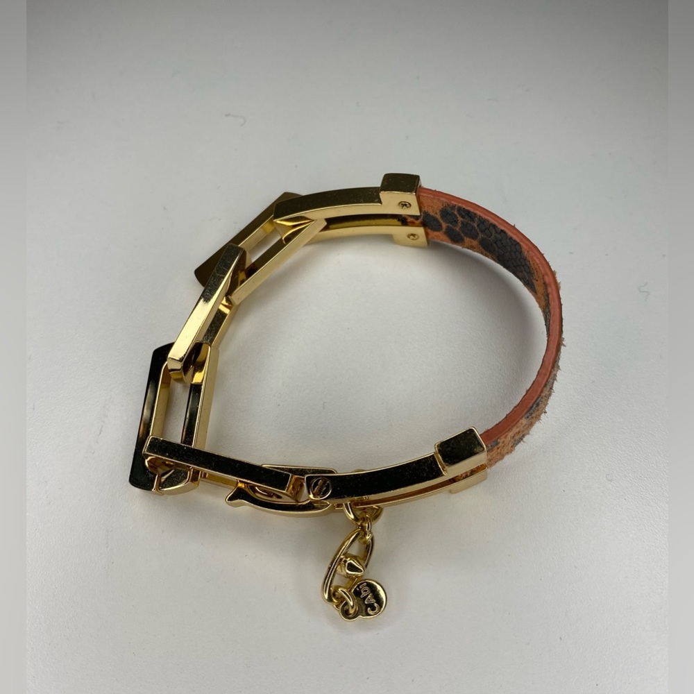 Cabi bracelet gold tone links and closure w/black, peach, pink snakeskin